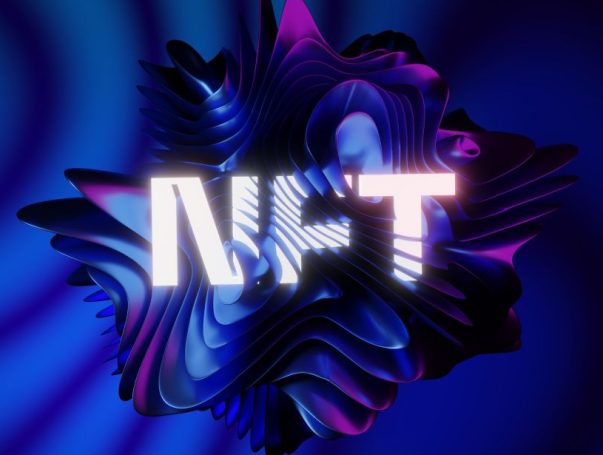 lettering-nft-blue-metallic-wavy-layered-structure-blur-background 2